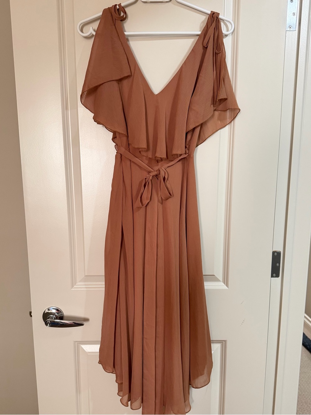 NWT - ASOS Flowy High-Low Ruffle Dress in Tan - Picture 4 of 5